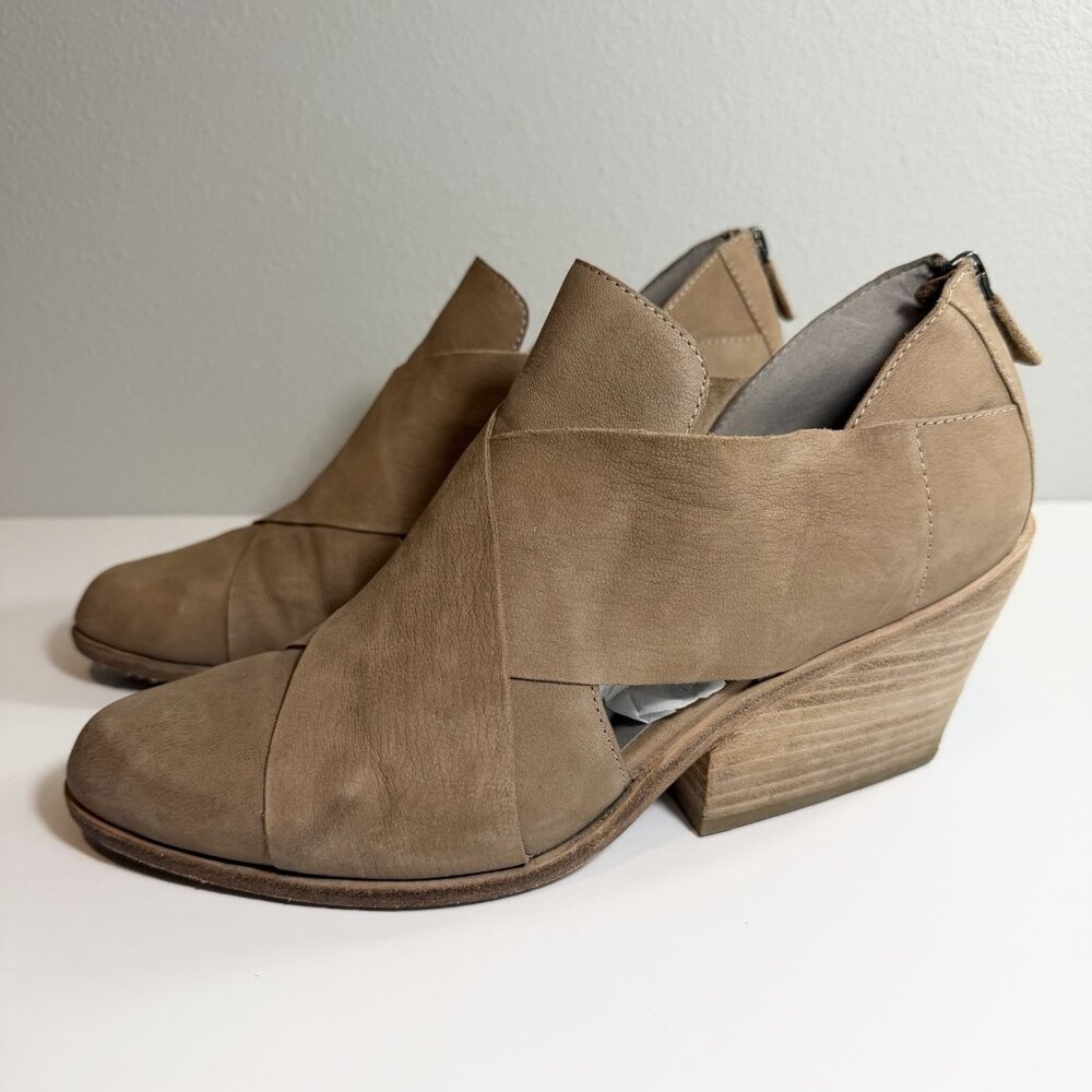 Eileen Fisher Jenkins Ankle Booties Size 10 Tan Nubuck Leather Minimalist Casual - Picture 5 of 11